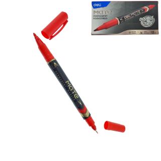 Set 12 markere permanente rosii cu 2 varfuri de  0.5mm si 1mm, pentru suprafete diverse