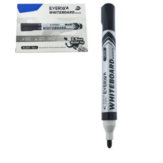 Set 12 markere whiteboard negre, varf rotund 2.5 mm, scriere lina, model Everyday 016, lungime 144 mm, stergere uscata, pentru tabla de scris, melaminat, sticla si alte suprafete neporoase