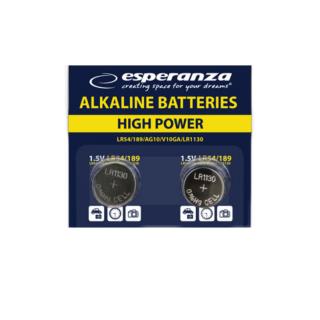 Set 2 baterii alcaline Esperanza LR54 (189   AG10), 1.5V, diametru 11.6mm, grosime 3.05mm, in blister