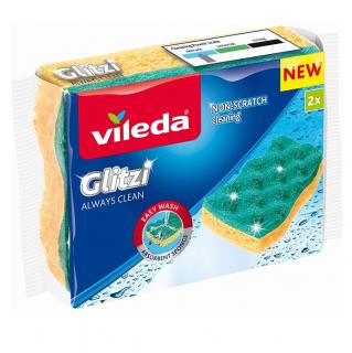 Set 2 bureti Vileda Glitzi Always Clean, cu suprafata abraziva si absorbanta, galben cu verde