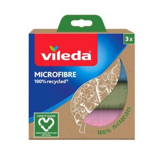 Set 3 lavete Vileda Microfibre 100% Recycled 22863, pentru curatenie, 30 x 30 cm, multifunctionale