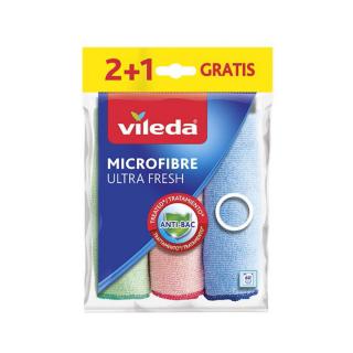 Set 3 lavete Vileda Microfibre Ultra Fresh 21740, cu tratament antibacterian, 30 x 30 cm, multifunctionale