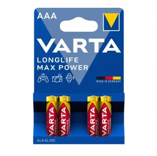 Set 4 baterii alcaline LR03, Varta Longlife Max Power AAA, 1.5V, in blister