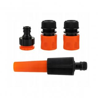 Set 4 conectori pentru furtun de gradina, cu duze pulverizatoare reglabile  , 41252, portocaliu cu negru
