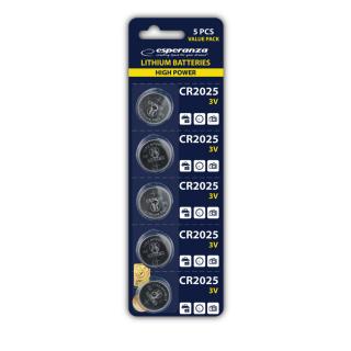 Set 5 baterii Litiu 3V CR2025, Esperanza 95799, tip moneda, in blister