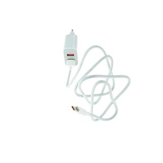 Set incarcator retea FONENG EU45, 2.4A 12W, 2 X USB, cu cablu USB si conector Tip C tata, cu lungime 1m, alb