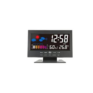 Statie meteo de interior cu ceas si alarma, 8082T, afisare ora, data, temperatura, umiditate, LCD color, neagra