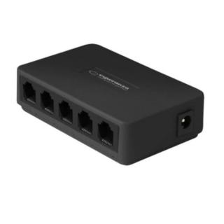 Switch Ethernet Gigabit cu 5 porturi RJ-45 10 100 1000 Mbps, 5V, cu incarcator, negru