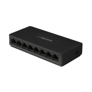 Switch Ethernet Gigabit cu 8 porturi RJ-45 10 100 1000 Mbps, 12V, cu incarcator, negru