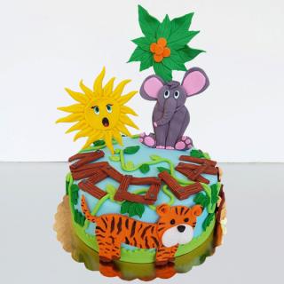 Tort animalute jungla 2D si soare stralucitor