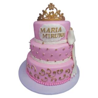 Tort botez roz cu coronita