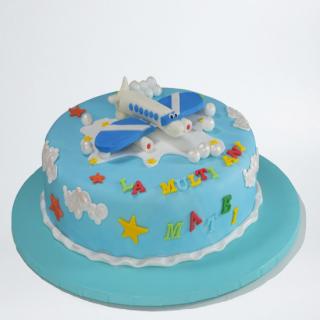 Tort cu avion alb pe albastru
