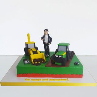 Tort cu baietel, buldozer si excavator