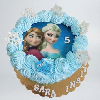 Tort cu poza Elsa cu Ana pe frisca