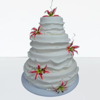 Tort de nunta cu volanase si crini