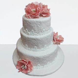 Tort de nunta elegant cu bujori roz