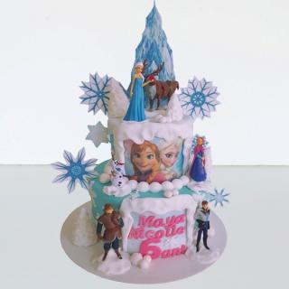Tort Frozen, jucarele plastic cu poza si fulgi mari