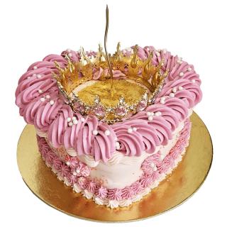 Tort in frosting inimioara si coronita metal cu sclipici
