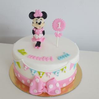 Tort Minnie Mouse cu fundita si cifra 1 pe acadea