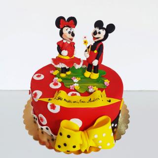 Tort Minnie si Mickey cu buchet flori
