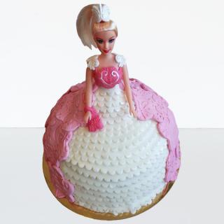 Tort papusa Barbie roz cu alb