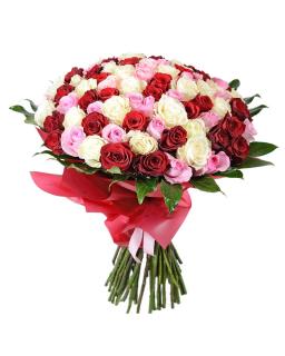 Buchet 149 Trandafiri Albi Roz si Rosii