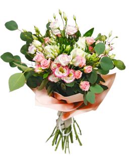 Buchet lisianthus, minirosa si trandafiri