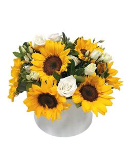 Cutie cu floarea-soarelui si lisianthus