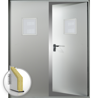 Usa metalica dubla blat 60 mm intrare secundara cu geam - RAL 7035 - Gri Deschis - Usa dubla multifunctionala otel